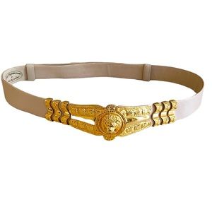 AUTHENTIC JUDITH LEIBER SAKS FIFTH AVENUE GOLD CREAM BELT LION MED L XL BAROQUE